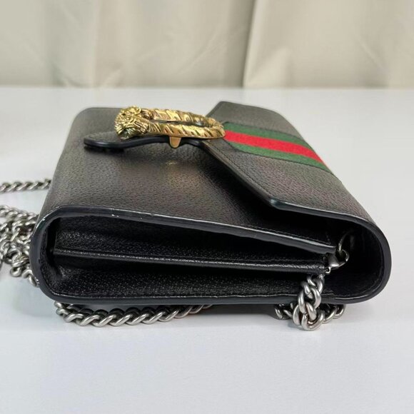 Gucci Black Leather Small Dionysus Crossbody Bag with Iconic Green & Red Webbing - Picture 4 of 8